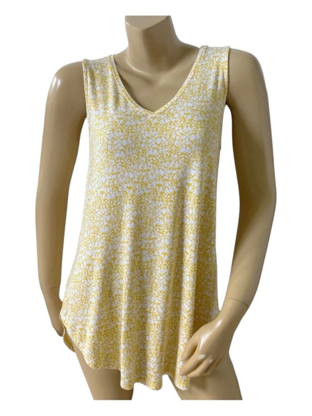 Apt 9 Essentials Tank Top Womens Small Yellow White V Neck Sleeveless Rayon